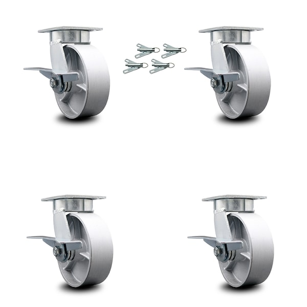 6 Inch Kingpinless Semi Steel Wheel Swivel Caster Set with Brake and Swivel Lock